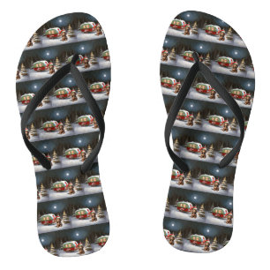Winter Dachshund-Wohnwagen-Weihnachtsabenteuer  Flip Flops