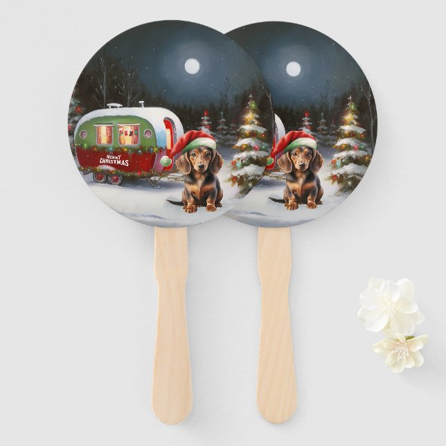 Winter Dackel Caravan Weihnachtsabenteuer Fächer (Vorne und Hinten)