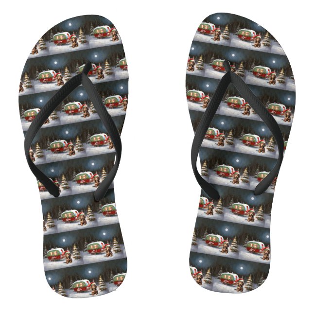 Winter Dackel Caravan Weihnachtsabenteuer Flip Flops (Fußbett)