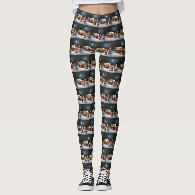Winter Dackel Caravan Weihnachtsabenteuer Leggings (Vorderseite)