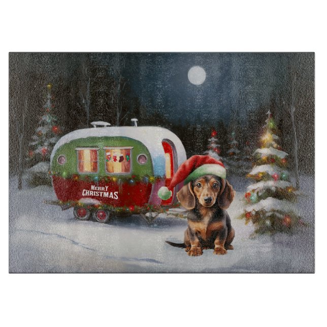 Winter Dackel Caravan Weihnachtsabenteuer Schneidebrett (Vorderseite)