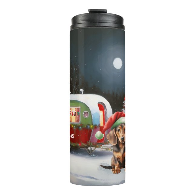 Winter Dackel Caravan Weihnachtsabenteuer Thermosbecher (Vorderseite)