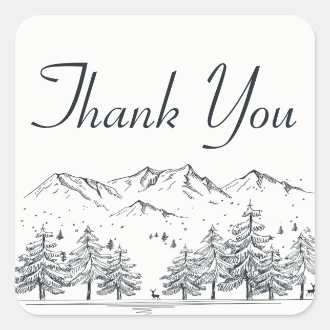 Winter Danke für die Hochzeit der Bergbauten Quadratischer Aufkleber (Vorderseite)