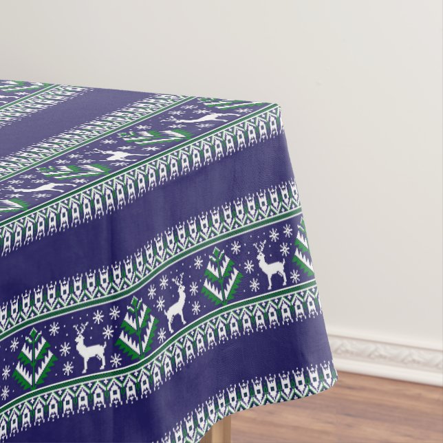 Winter Dark Blue und Green Christmas Fair Isle Tischdecke (Beispiel)