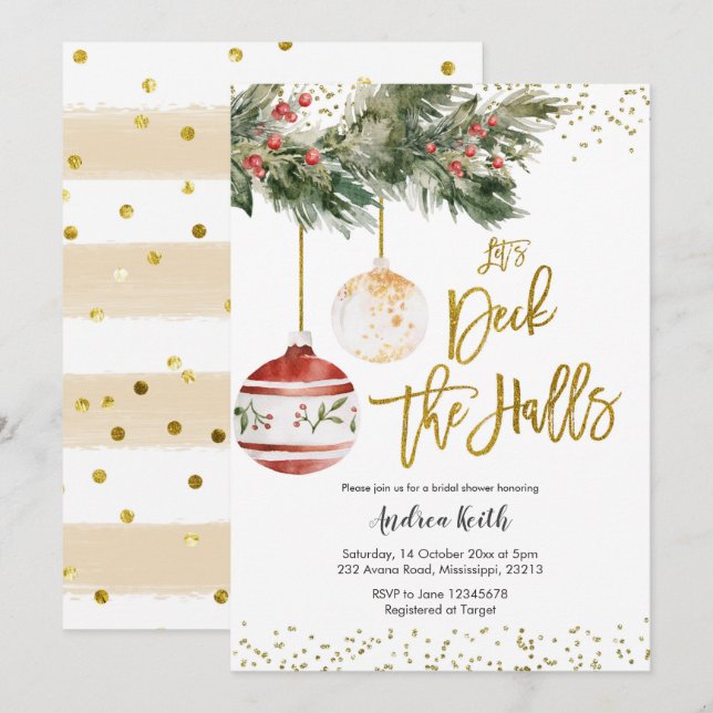 Winter Deck the Halls Bridal Dusche Einladung (Vorne/Hinten)
