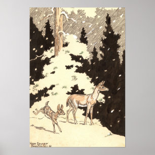 Winter Deer 13 x 19 print Poster