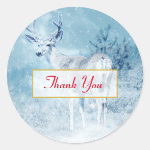Winter Deer and Pine Trees Danke Runder Aufkleber