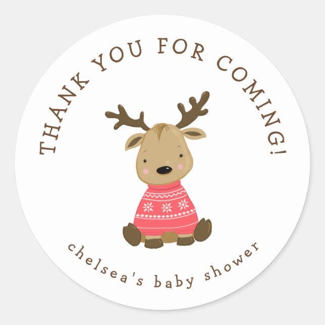 Winter Deer Baby Dusche Gefallen Runder Aufkleber (Vorderseite)