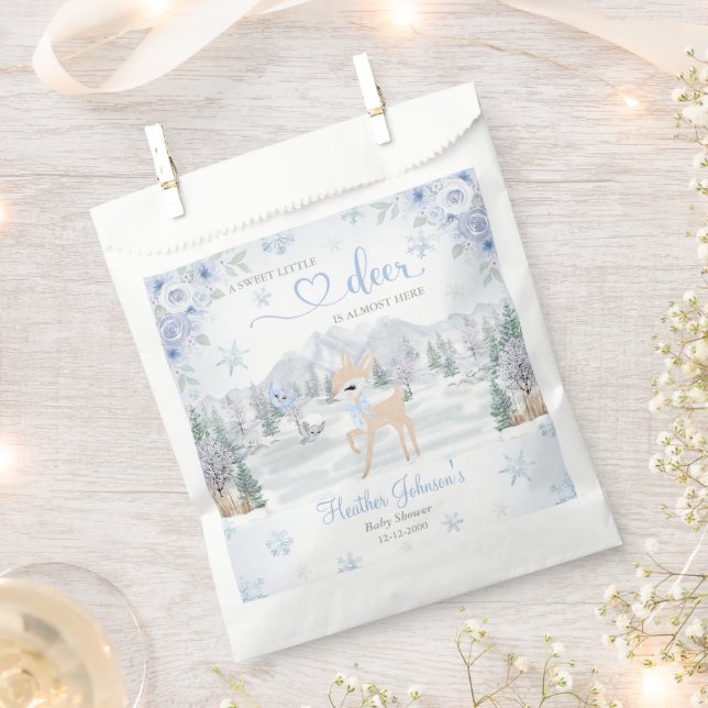 Winter Deer Blue Snowflake Baby Dusche Geschenktütchen (Ausgeschnitten)