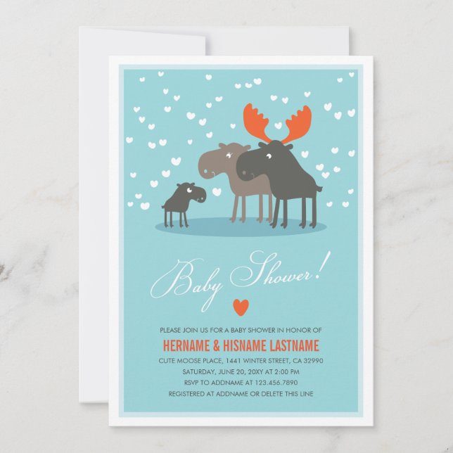 Winter Deer Family Paares Kinderdusche Einladung (Vorderseite)