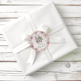 Winter Deer Floral Baby Girl Dusche Runder Aufkleber
