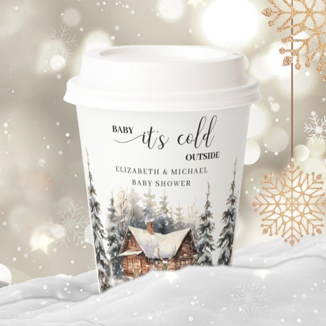 Winter Deer Forest Baby ist kalt draußen Pappbecher (Von Creator hochgeladen)