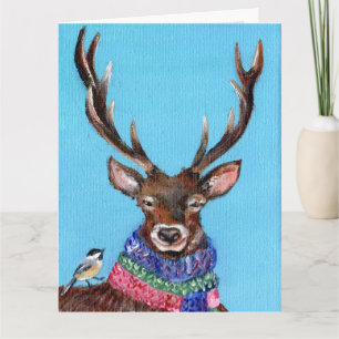 Winter Deer mit Chickadee Karte