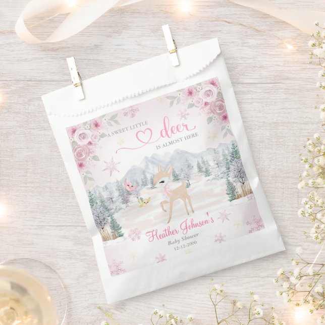 Winter Deer Pink Snowflake Babydusche Geschenktütchen (Ausgeschnitten)