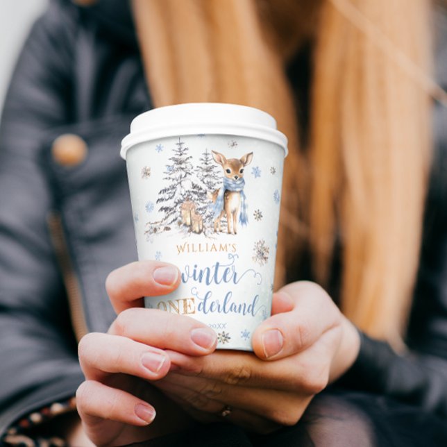 Winter Deer Snowflakes ONEderland Geburtstag Pappbecher (Von Creator hochgeladen)