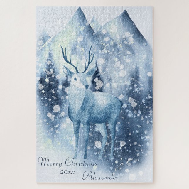 Winter Deer Snowy Mountain Weihnachten (Vertikal)