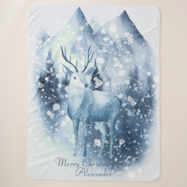 Winter Deer Snowy Mountain Weihnachten Sherpadecke