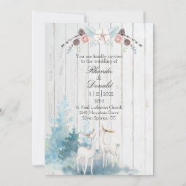 Winter Deer Watercolor auf Holzhochzeit Einladung