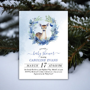 Winter Deer Watercolor Babydusche Einladung