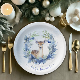 Winter Deer Watercolor Babydusche Pappteller
