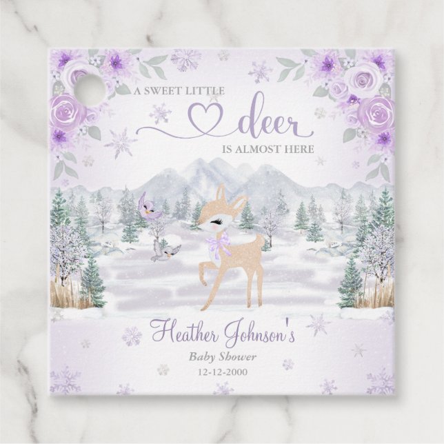 Winter Deh Lila Snowflake Babydusche Geschenkanhänger (Vorderseite)