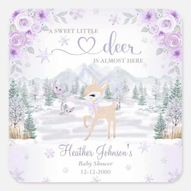 Winter Deh Lila Snowflake Babydusche Quadratischer Aufkleber (Vorderseite)