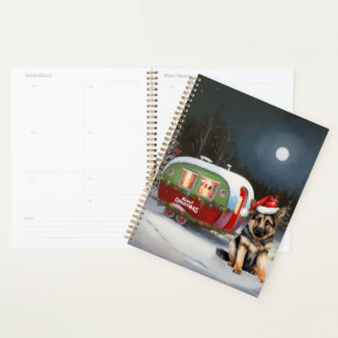 Winter-Deutsch-Schäferhund-Wohnwagen-Weihnachtsabe Planer