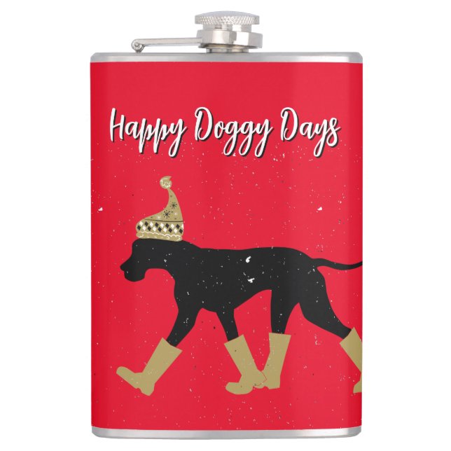 Winter Deutsche Dogge und Text Flachmann (Vorderseite)