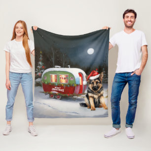 Winter Deutsche-Schäferhund-Caravan-Weihnachtsaben Fleecedecke