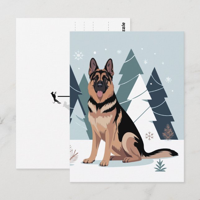 Winter Deutscher Schäferhund  Postkarte (Vorne/Hinten)