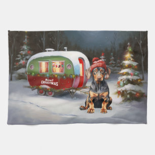 Winter Doberman Caravan Weihnachtsabenteuer Geschirrtuch