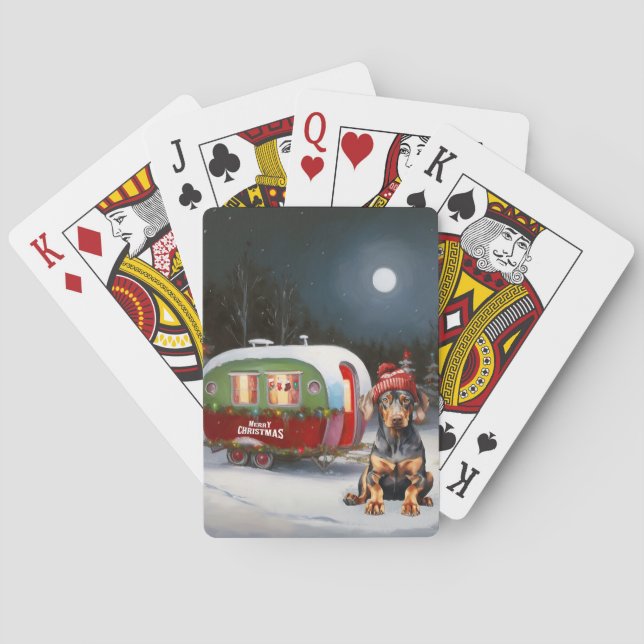 Winter Doberman Caravan Weihnachtsabenteuer Spielkarten (Rückseite)