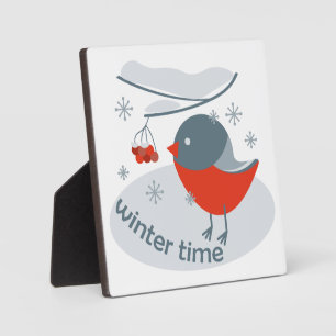 Winter Dompfaff Vogel und rote Ebereschenbeeren Fotoplatte