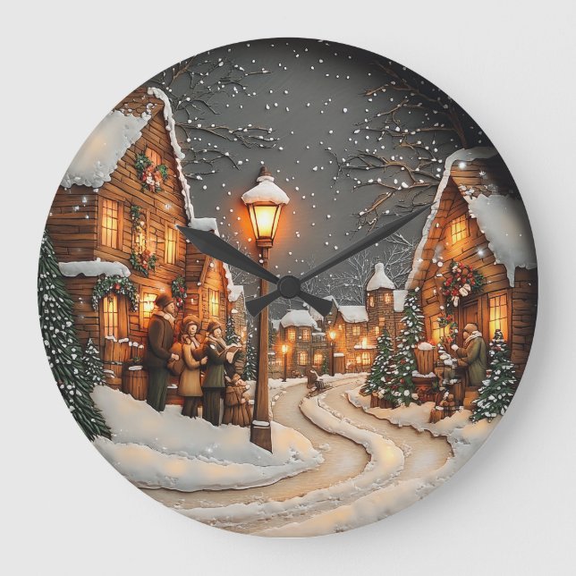 Winter Dorfgräber mit Straßenlaternen Große Wanduhr (Vorderseite)