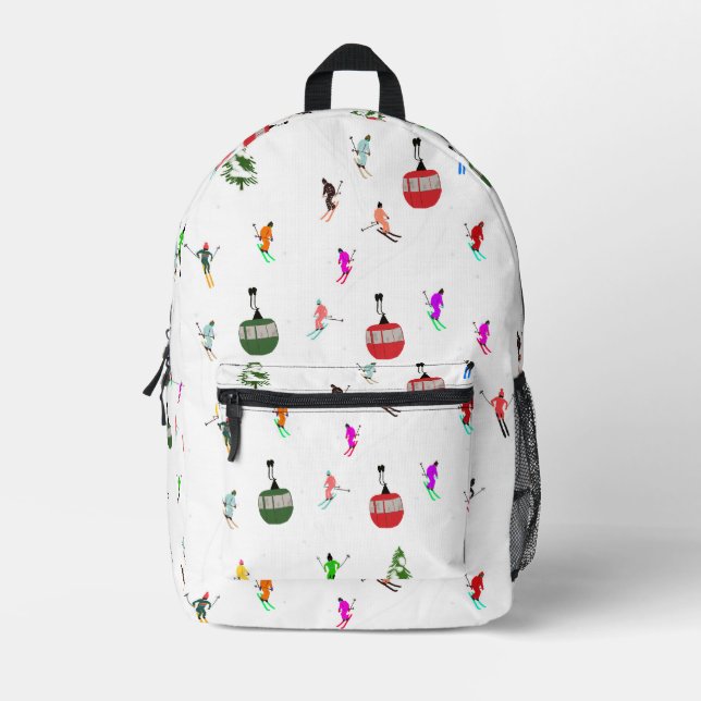 Winter Downhill Skifahrer Skigebiet Muster Bedruckter Rucksack (Vorderseite)