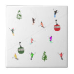 Winter Downhill-Skifahrer Skigebiet Muster Fliese<br><div class="desc">Dekorieren Sie Ihren Raum mit skizzierten Keramik Fliesen. Modernes Wintermotiv-Design mit Skifahrern,  die Skipisten zwischen schneebedeckten Tannenbäumen in den Alpen abfahren. Freeride-Skifahrer tragen farbenfrohe Vintage Retroski-Anzüge,  die mit Skiern auf weißem,  schneebedecktem Bergland abfahren. Wunderschönes Wintersportspendengeschenk für Skifahrer in Ihrem Kreis von Freunden,  Kollegen oder Familie. Skilangkunstwerk Illustration Design.</div>