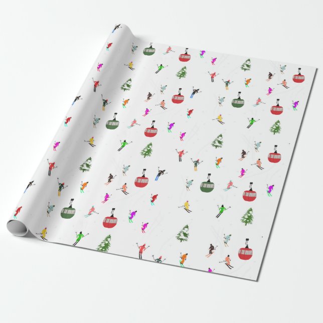 Winter Downhill Skifahrer Skigebiet Muster Geschenkpapier (Ungerollt)