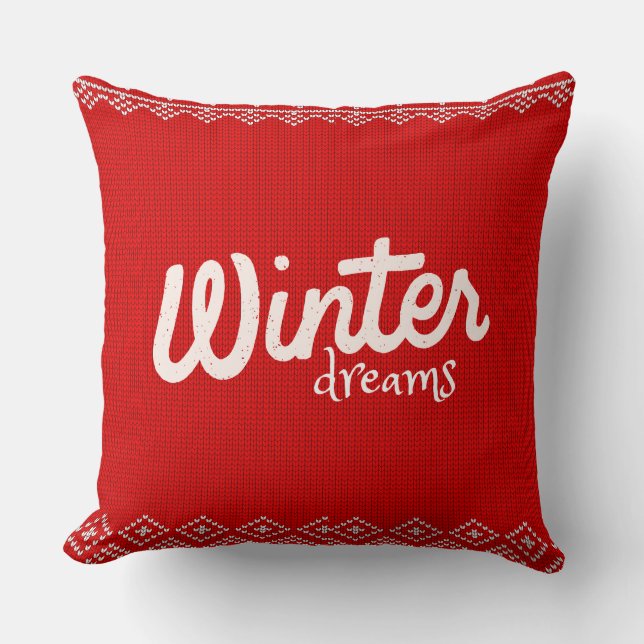 Winter Dreams Knitted Pattern – Cozy Red Holiday D Kissen (Vorderseite)