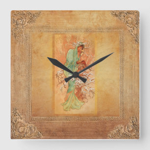 Winter durch Alphonse Mucha Quadratische Wanduhr