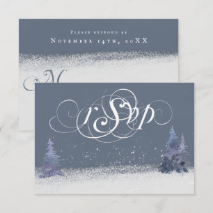 Winter Dusty Blue and White Woodland Wedding RSVP Karte