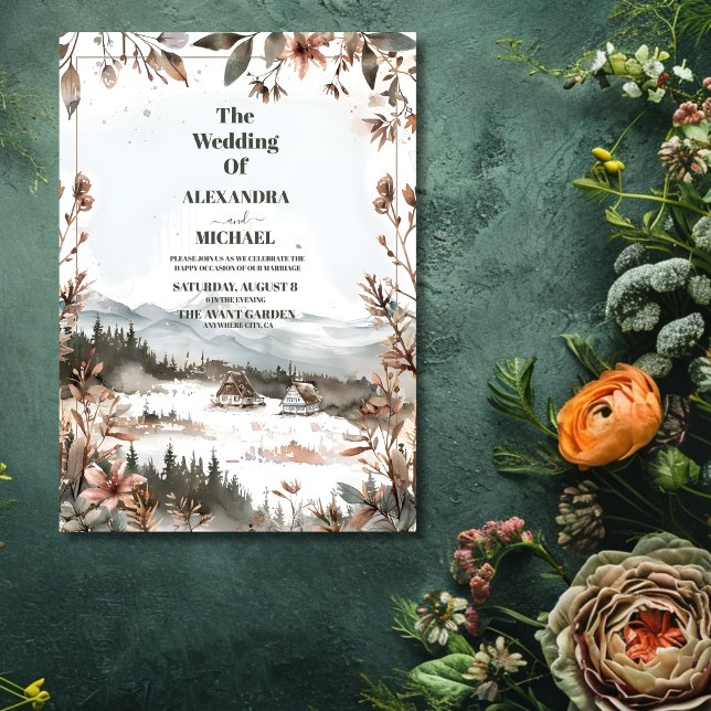 Winter Dusty Blue Mountain Minimalistisch Hochzeit Einladung (Von Creator hochgeladen)
