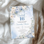 Winter Dusty Blue und Elfenbein Blume Sweet 16 Einladung<br><div class="desc">Boho Elegant Winter Dusty Blue und Ivory Blume 16 . Geburtstag Einladung Dieses atemberaubende trendige bohblaublaue Blumendesign besticht durch die handbemalte Aquarellmalerei in der Winterduasblauen Hydrangea mit hellblauen Blumen und cremefarbenen Rose, weißen Blume und kombiniert moderne angesagte Kalligraphie Schriftart. Т seine unwiderstehliche farbenfrohe Sinfonie ist elegant Set auf staubblauem Aquarellhintergrund....</div>