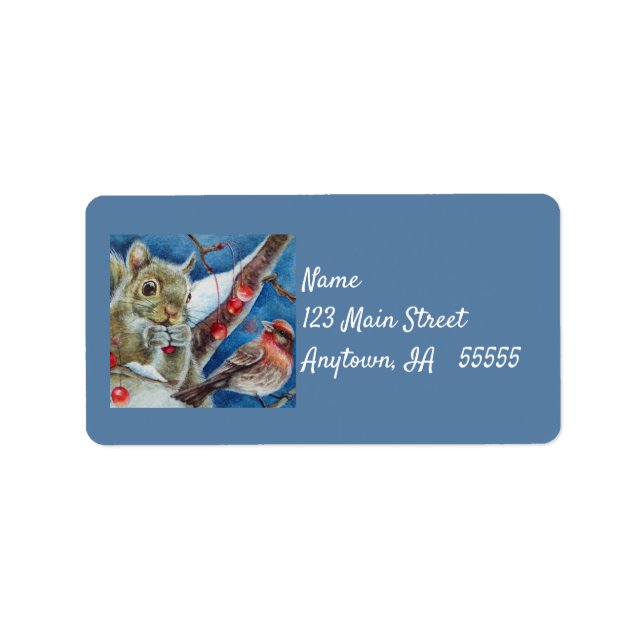 Winter Eichhörnchen Finca Bird Berries Adressaufkleber (Vorne)
