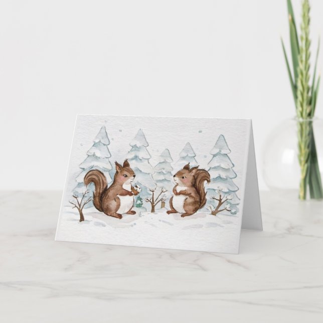 Winter Eichhörnchen Grußkarte - Leere Innenseite Ankündigung (Vorderseite)