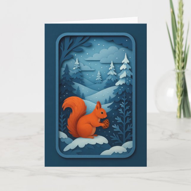 Winter-Eichhörnchen mit Pinienzapfen Karte (Vorderseite)