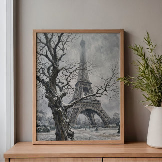 Winter-Eiffelturm-Baumzweige-Kunst Leinwanddruck