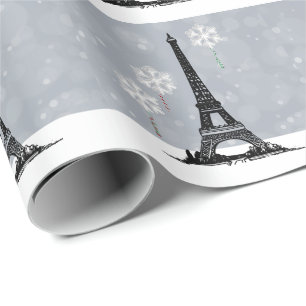 Winter Eiffelturm, Schneeflocken - Weihnachten Geschenkpapier