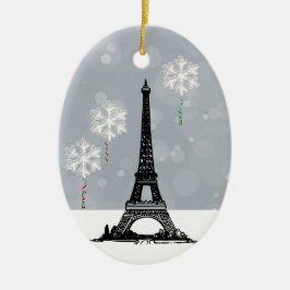 Winter Eiffelturm, Schneeflocken - Weihnachten Keramik Ornament