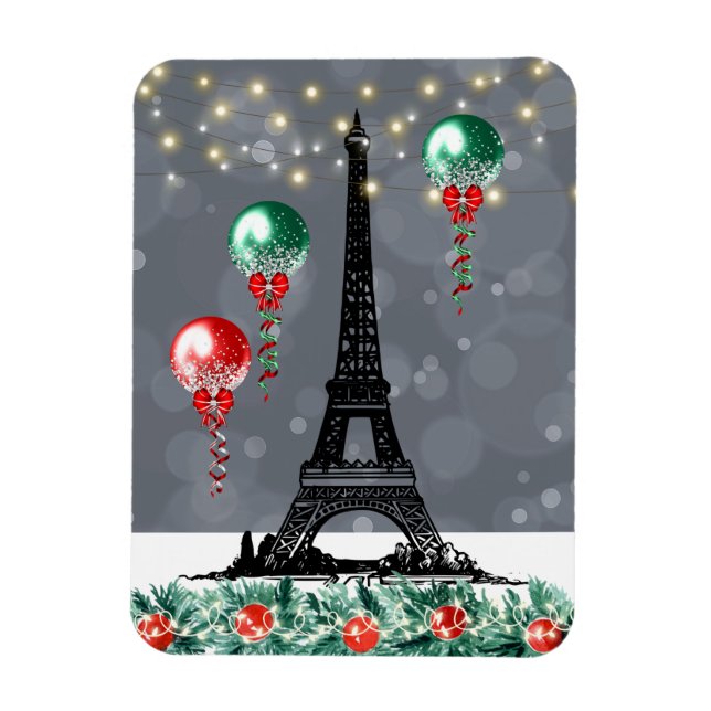 Winter Eiffelturm, Weihnachtsballons Nachtzeit Magnet (Vertikal)