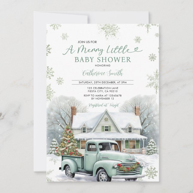 Winter ein lustiges kleines Baby Duschtuch LKW Sch Einladung (Vorderseite)